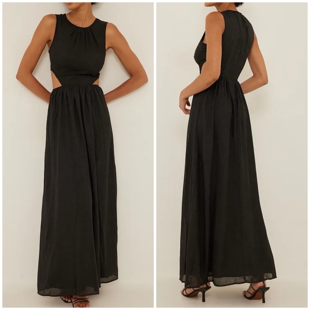 NAKD Chiffon Midi Dress Cut Outs Black